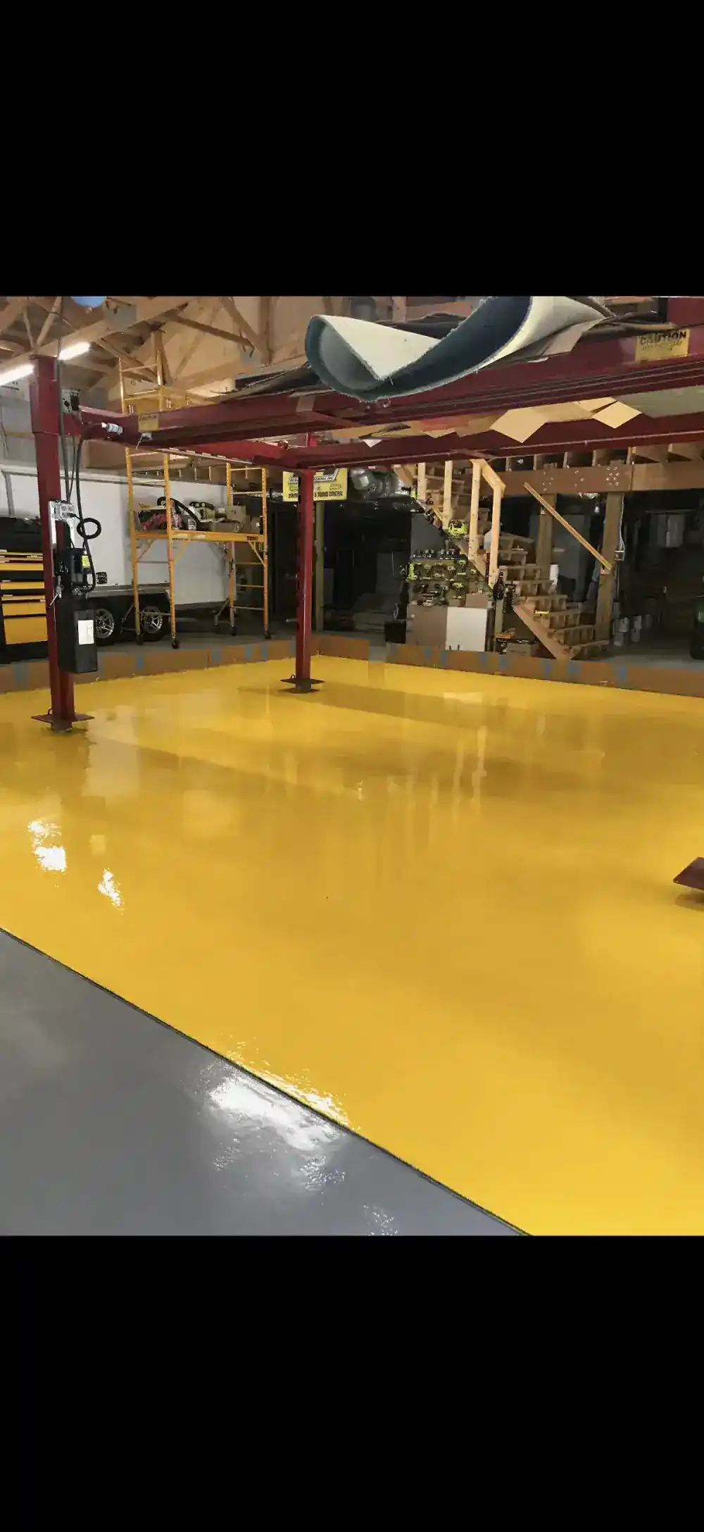 Finished industrial floor coating, bright yellow