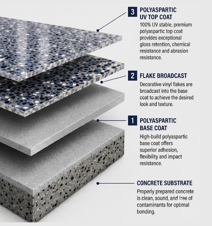 Atlantic Premium UV System — 3-layer polyaspartic coating diagram